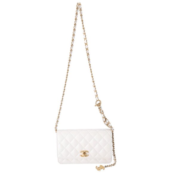 CHANEL Fit For You Wallet On Chain WOC Pearly Caviar Quilted Iridescent White - Picture 3 of 9